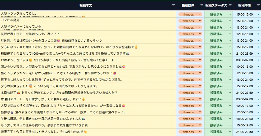SNS投稿管理シート